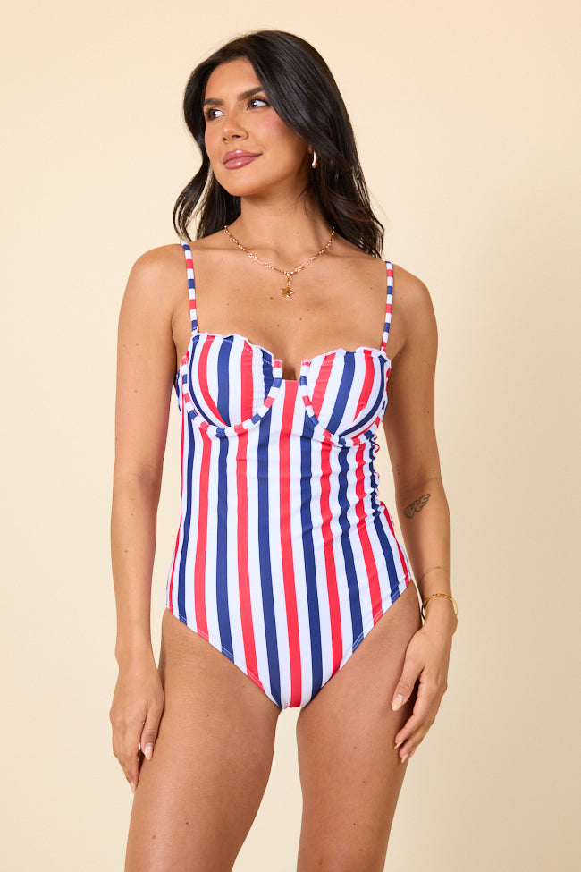 American Flag Print Red White Blue One Piece Swimsuit - Patriotic Bathing Suit for Women - Perfect for 4th of July, Beach Parties & Poolside Vacations