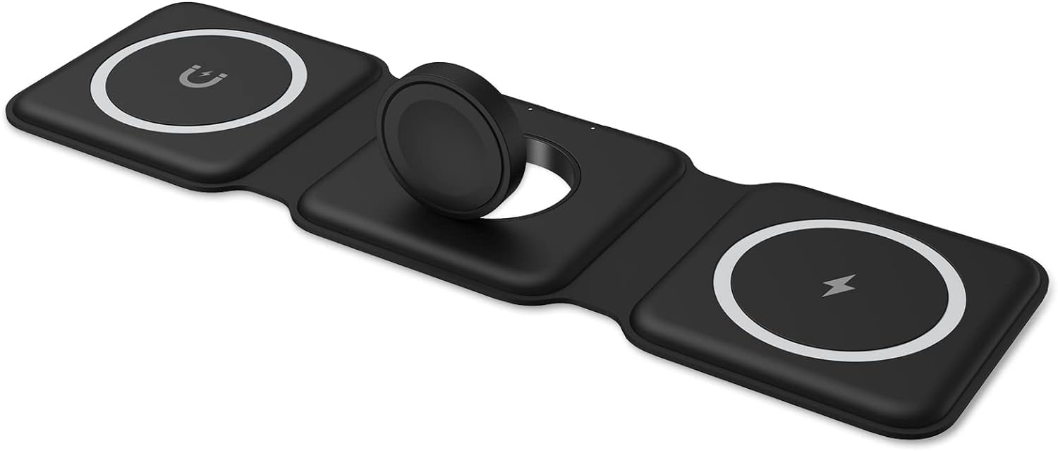 Criacr 3-in-1 Magnetic Wireless Charging Station - Fast Foldable Charger for iPhone 14/13/12 Series, Apple Watch & AirPods Pro (Black) | Perfect for Home, Office & Travel | No Adapter Included