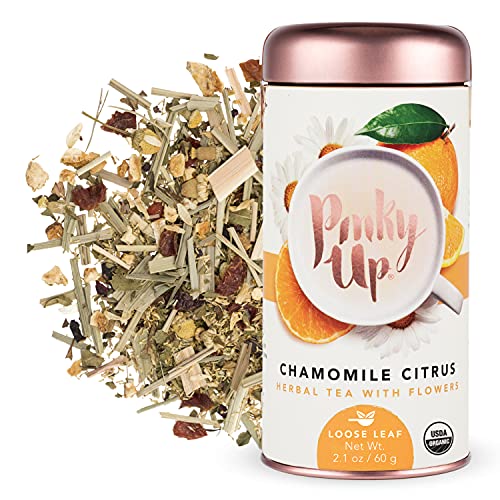 Pinky Up Chamomile Citrus Loose Leaf Herbal Tea - Caffeine Free, Natural Calorie & Gluten Free - 2.1oz Tin (25 Servings) - Perfect for Relaxation, Stress Relief & Evening Tea Time