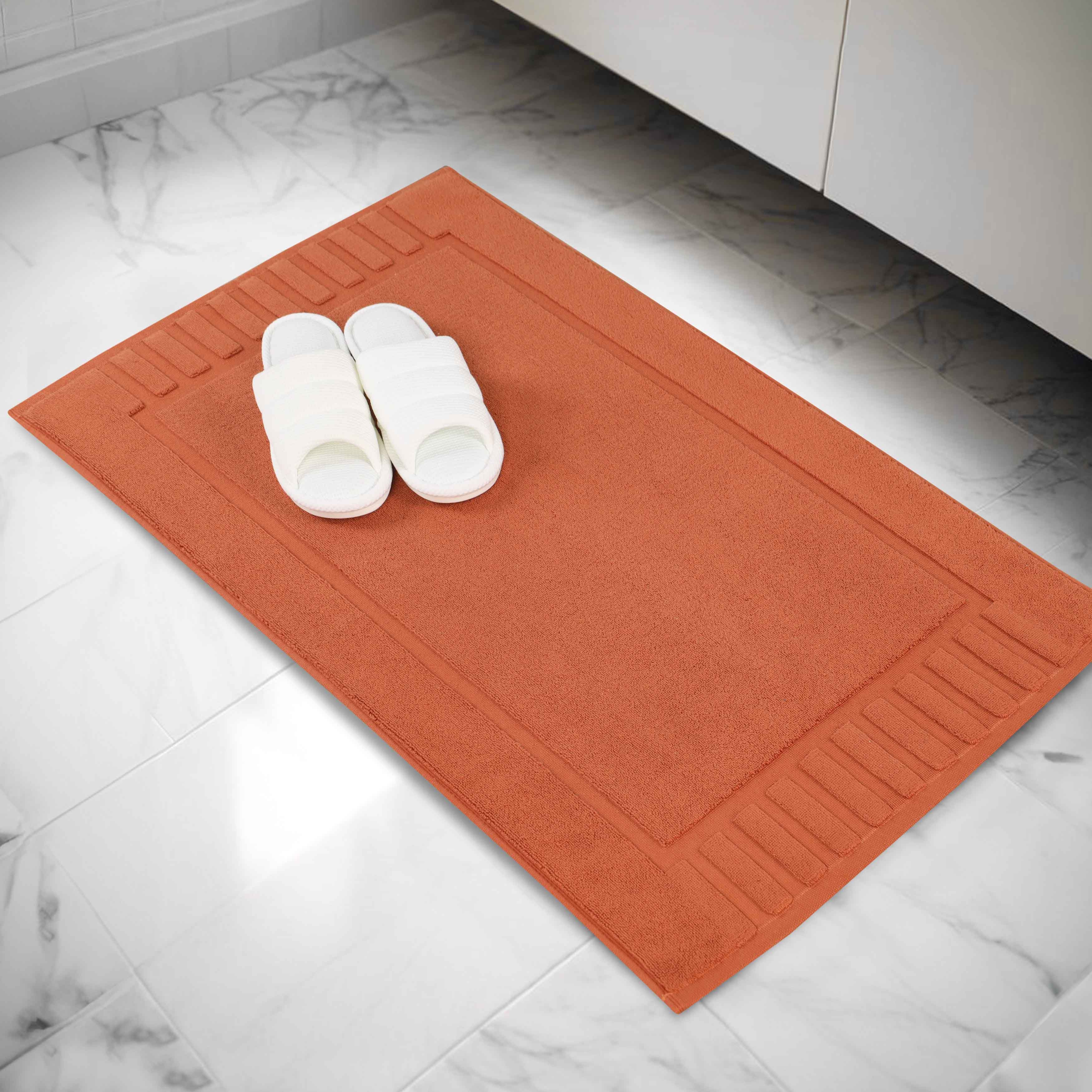 Premium Cotton Modern Geometric Border Bath Mat Set of 2 - Ultra Absorbent, Non-Slip, Quick Dry Bathroom Rug for Bath, Shower & Vanity Area