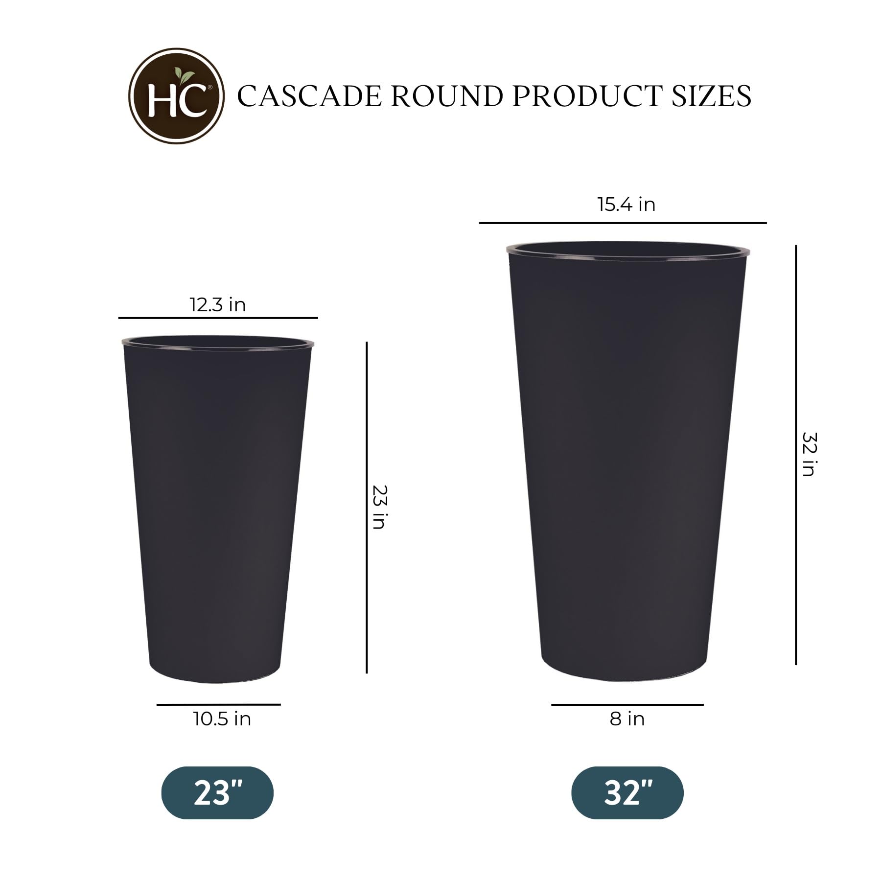 23Inch Tall Outdoor Planter - Lightweight Self Watering Round Flower Pot in Glossy Black for Patio, Garden, and Balcony Decor