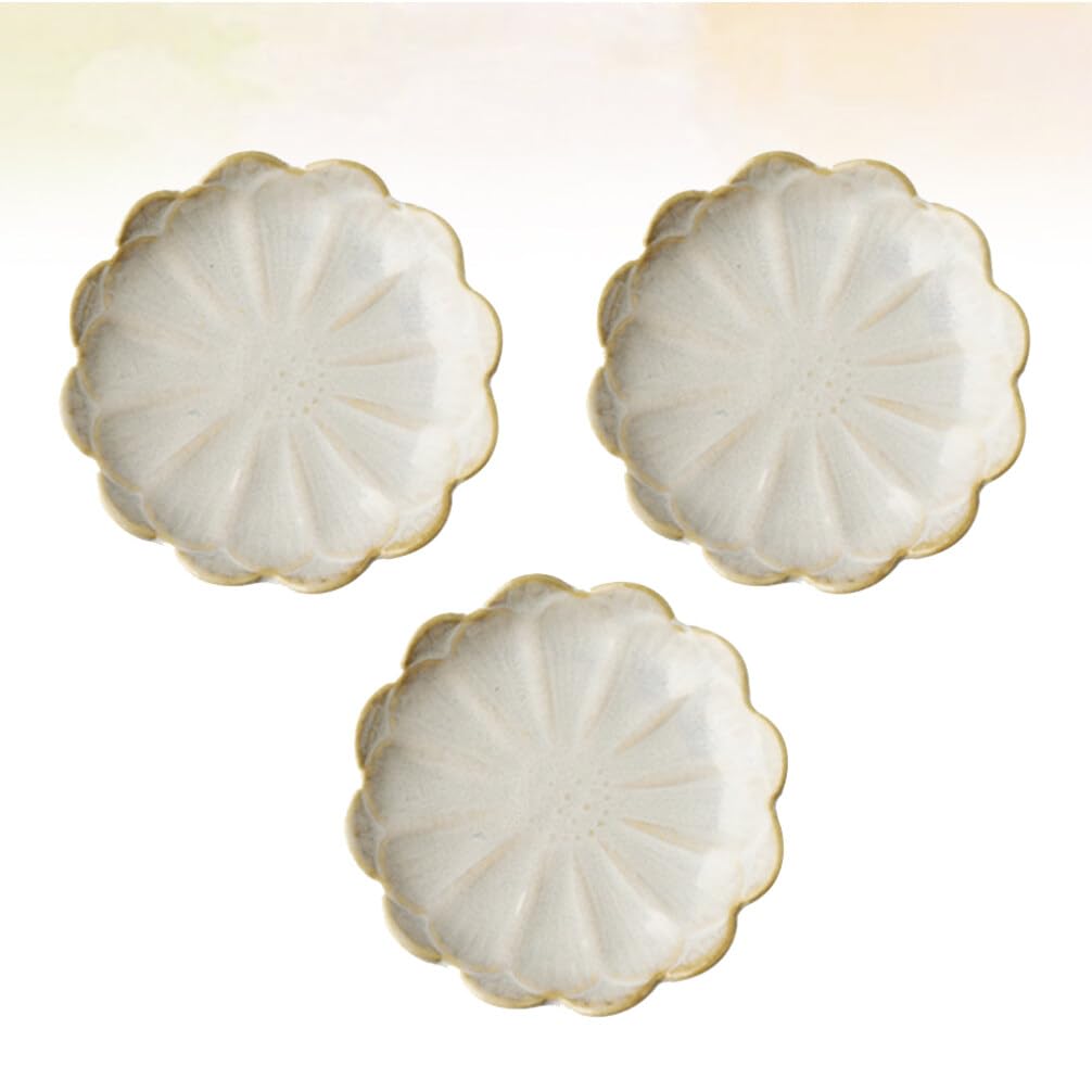 Amosfun 3pcs Ceramic Dipping Dishes - Mini Flower Soy Sauce Plates for Sushi, Salad & Snacks