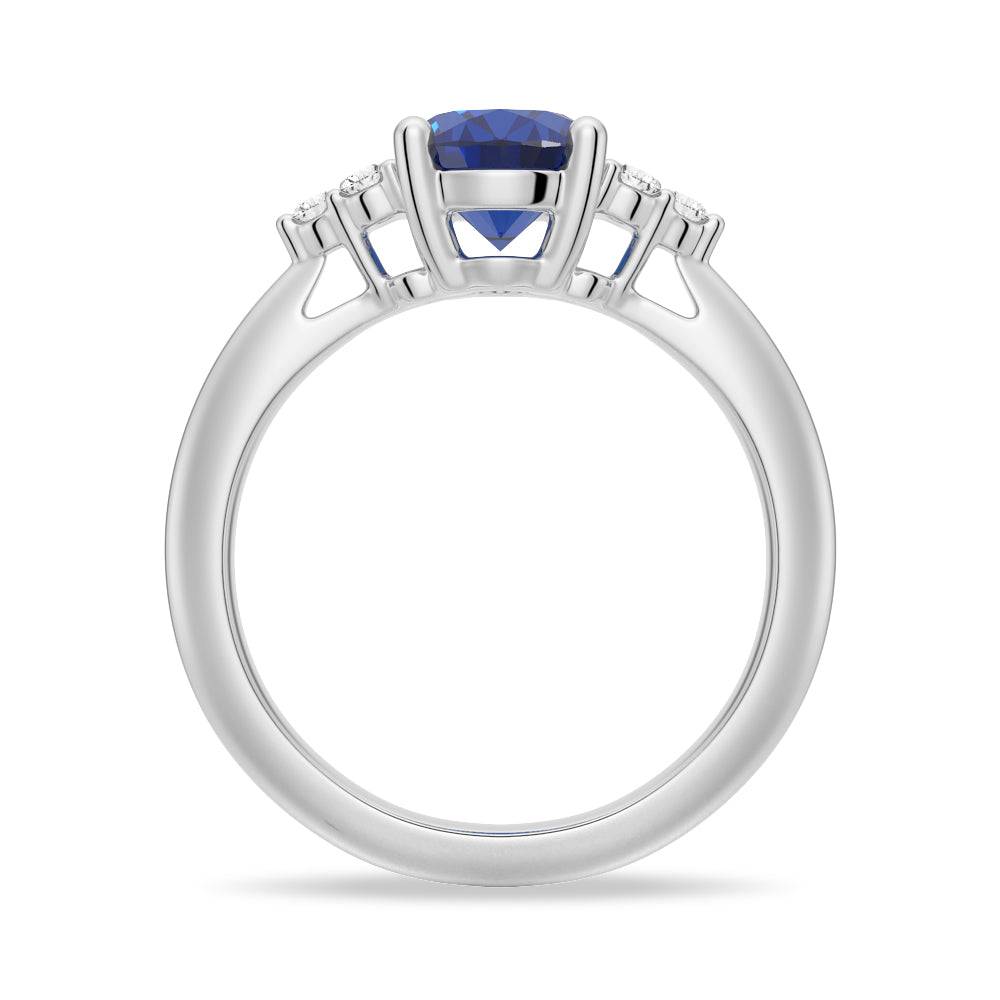 2.5 CT Oval Blue Sapphire Ring with Trio White Sapphire Accents - Elegant Engagement, Wedding, or Anniversary Jewelry Gift for Women