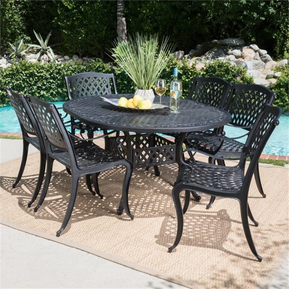 7-Piece Outdoor Patio Furniture Set - Aluminum Dining Table & Chairs with Coffee Table - Black Sand Finish - Perfect for Garden, Poolside, Backyard & Outdoor Entertaining