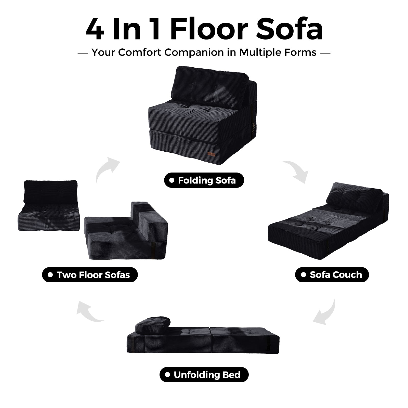 MAXYOYO Folding Sofa Bed - Convertible Sleeper Sofa with High Density Support Foam for Small Spaces, Guest Room & Studio Apartments - Perfect for Living Room, Bedroom & Office - Black