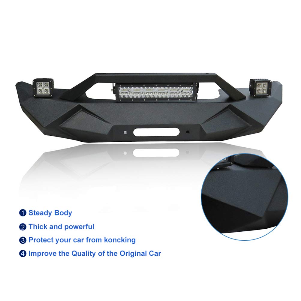 ECCPP Black Front Bumper with LED Strip Light Compatible with 2007-2018 Jeep Wrangler JK - Off-Road Adventure & Night Driving Upgrade