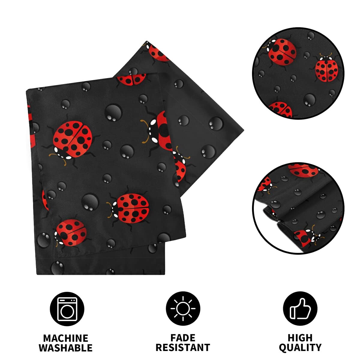 DOMIKING 72 Inch Extra Long Ladybug Print Rectangle Table Runner - Durable Polyester Table Decor for Round, Square & Coffee Tables - Perfect for Parties, Weddings & Home Decor