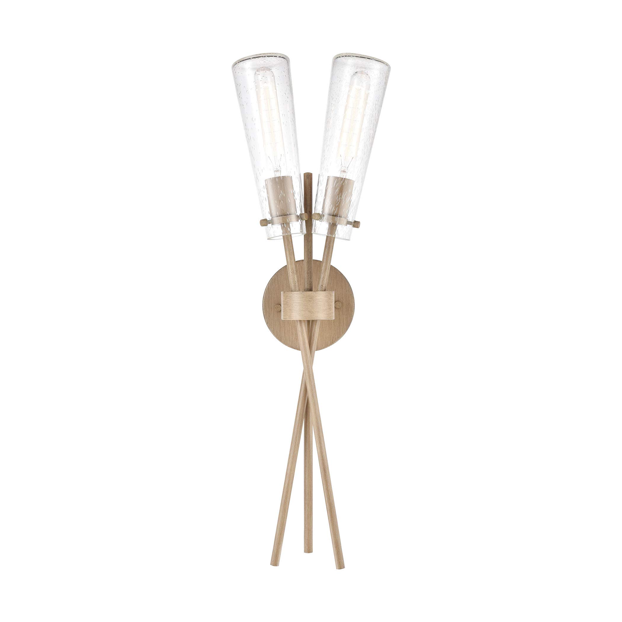 Stix 2-Light Wood Wall Sconce with Seedy Glass Shade - Modern Farmhouse Lighting for Bedroom, Living Room & Hallway