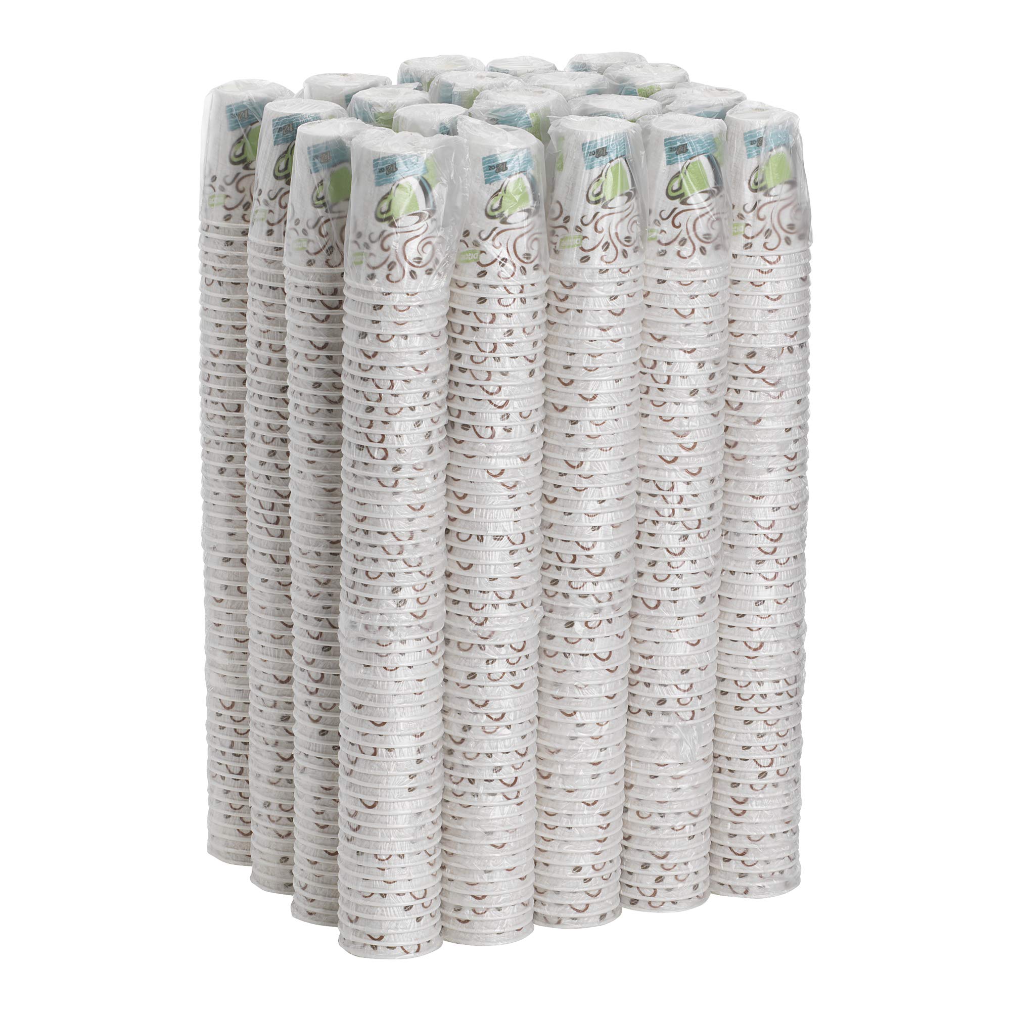 GP PRO Dixie PerfecTouch 12 oz Disposable Paper Coffee Cups - Coffee Haze Design, 1000 Count (Individually Wrapped) - Ideal for Offices, Cafés & Home Use - 5342CDWR