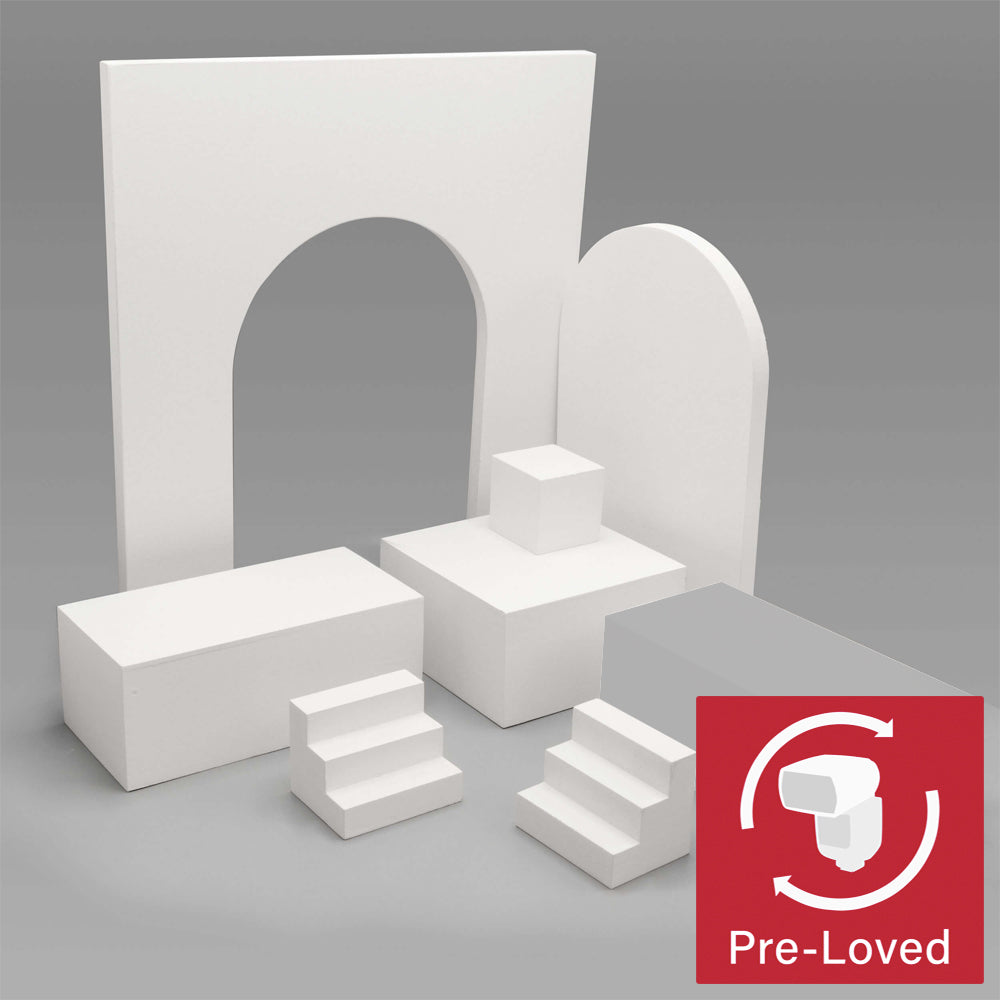 Professional White Photography Studio Props Cube Set - Arch, Mini Step & Cuboid for Product Photography, Portrait Backdrops & Creative Staging