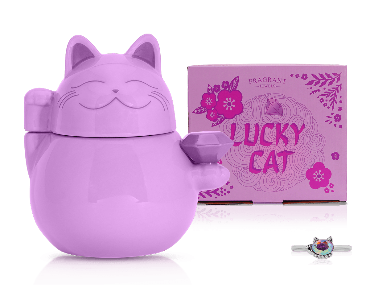 Lucky Cat Jewel Candle - Handmade Soy Wax Candle with Hidden Jewelry Inside - Perfect for Home Decor, Gifts & Relaxation