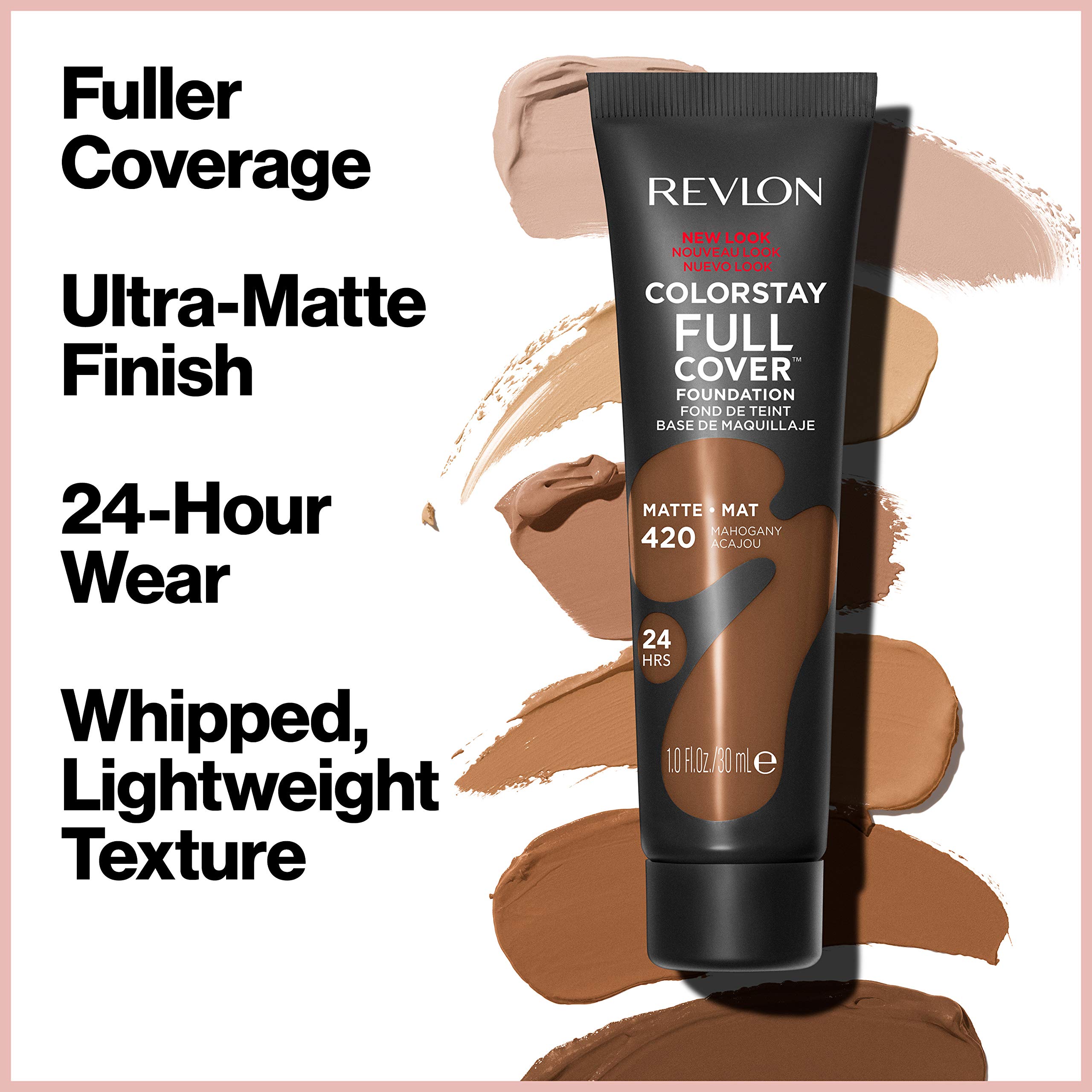 Revlon ColorStay Full Cover Longwear Matte Foundation - Heat & Sweat Resistant, Lightweight Face Makeup - Caramel (425), 1.0 oz - Perfect for All-Day Wear, Outdoor Activities & Hot Weather