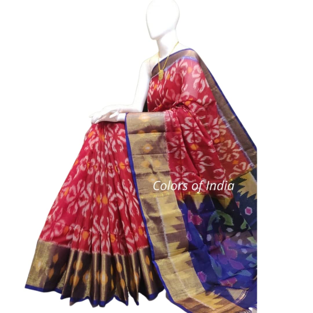Handwoven Pochampally Ikat Silk Sarees for Women | Traditional Indian Saree with Matching Blouse | Free Shipping | Perfect for Weddings, Festivals & Special Occasions
