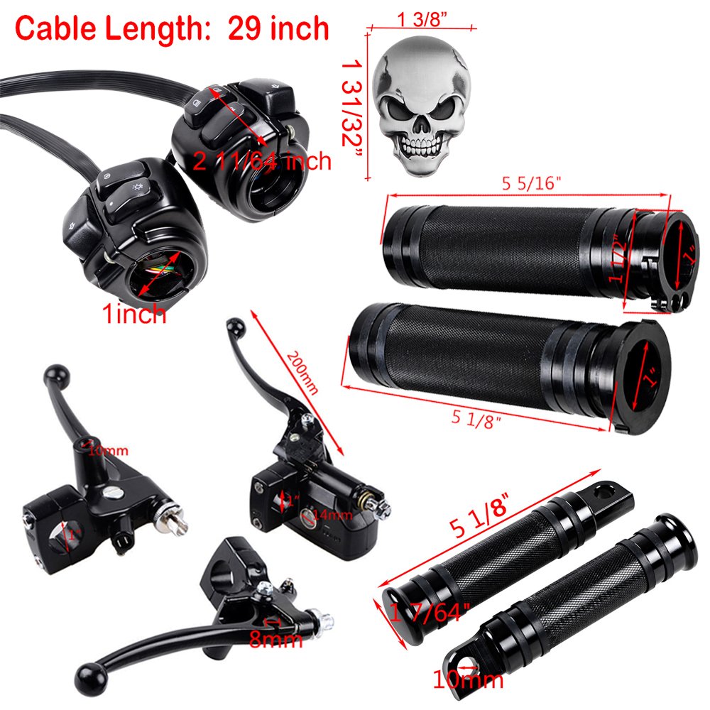 Universal Motorcycle Accessory Kit - Horn, Turn Signal, Headlight Switch with Harness, Brake Clutch Levers, 1