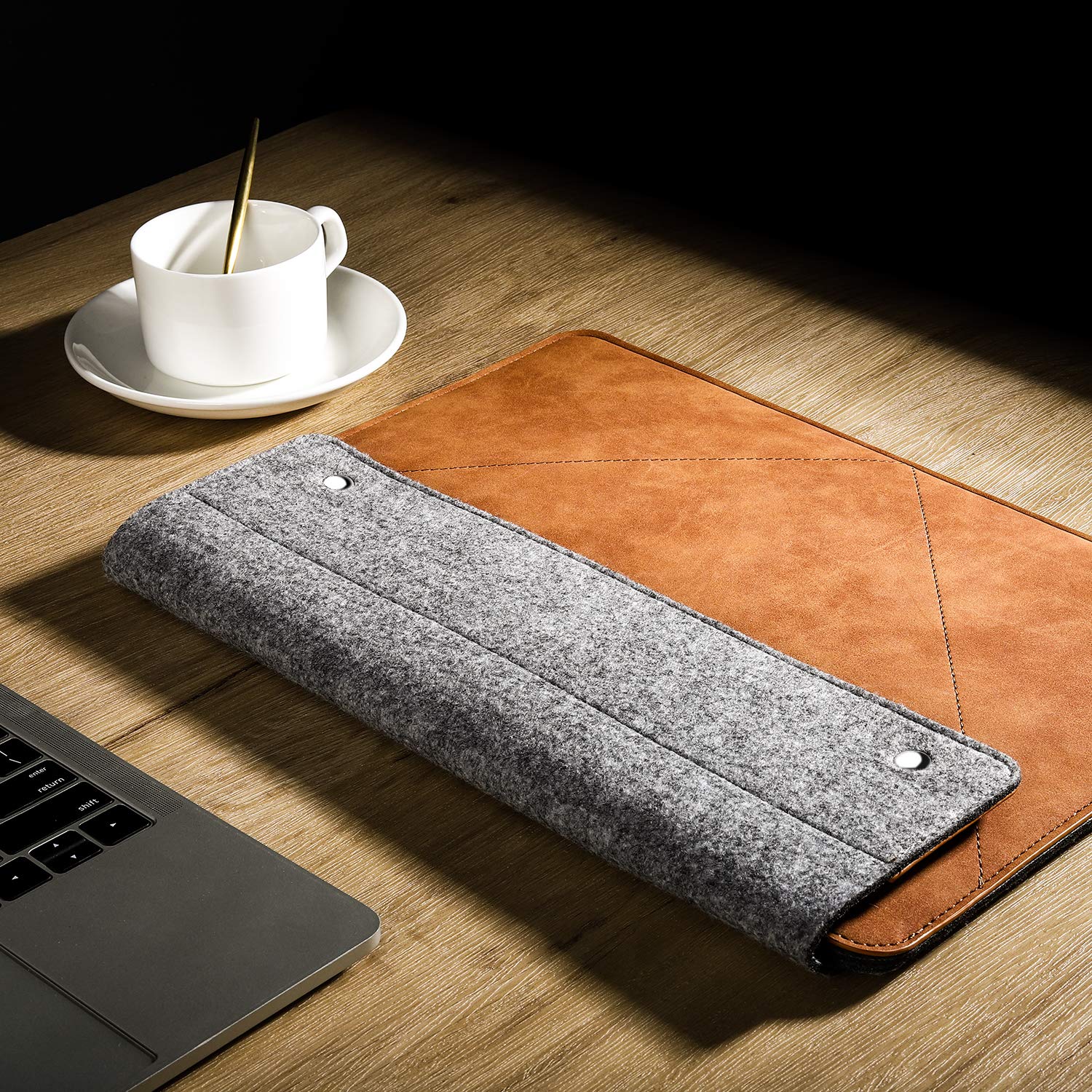 MoKo 13-13.3 Inch Laptop Sleeve - Premium Felt & PU Leather Case for MacBook Pro 13