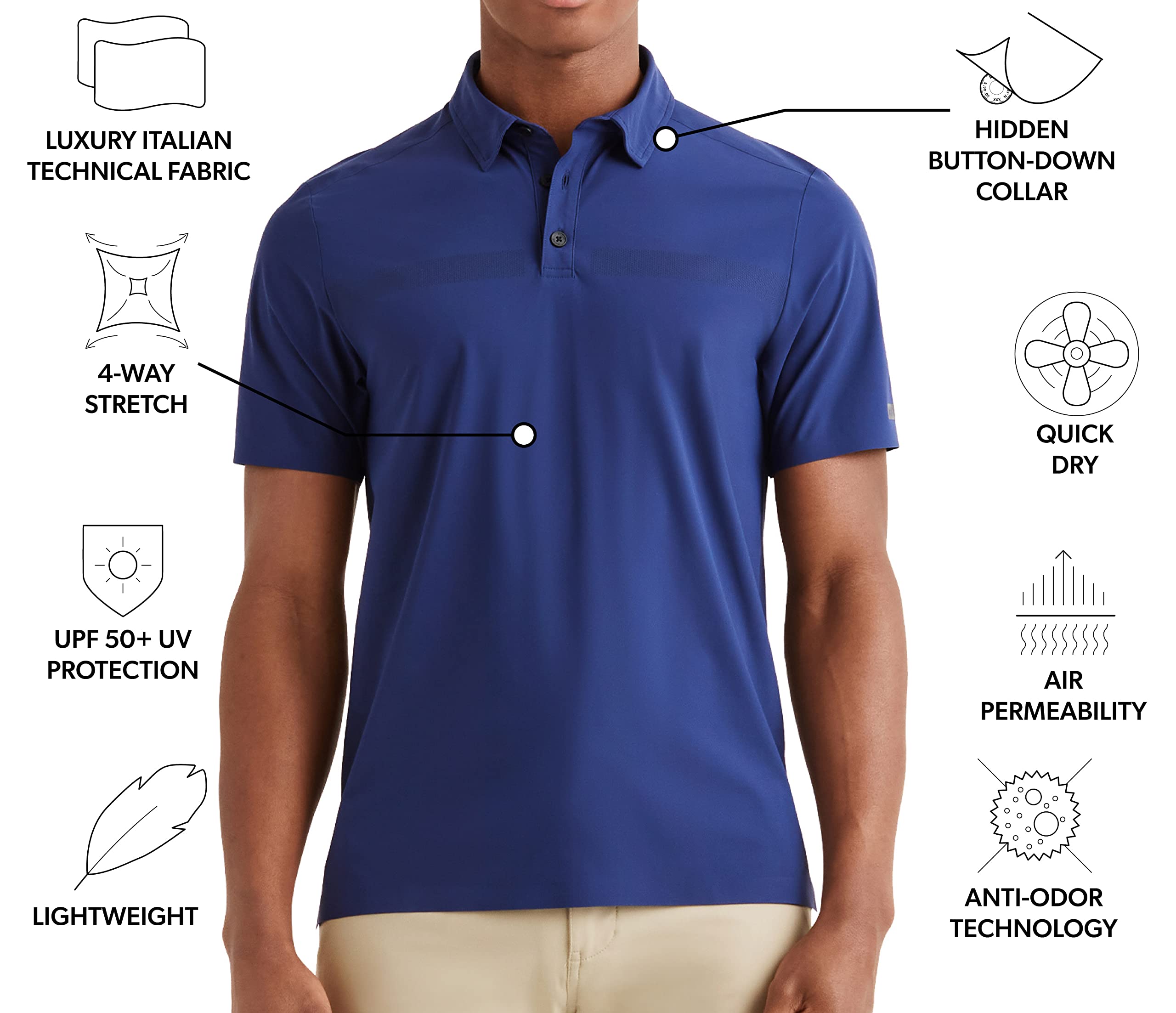 Rhone Tech Men's Performance Polo Shirt - UPF 50+ Sun Protection, Moisture Wicking & Anti-Odor Golf Shirt for Men - Perfect for Golf, Tennis & Outdoor Activities