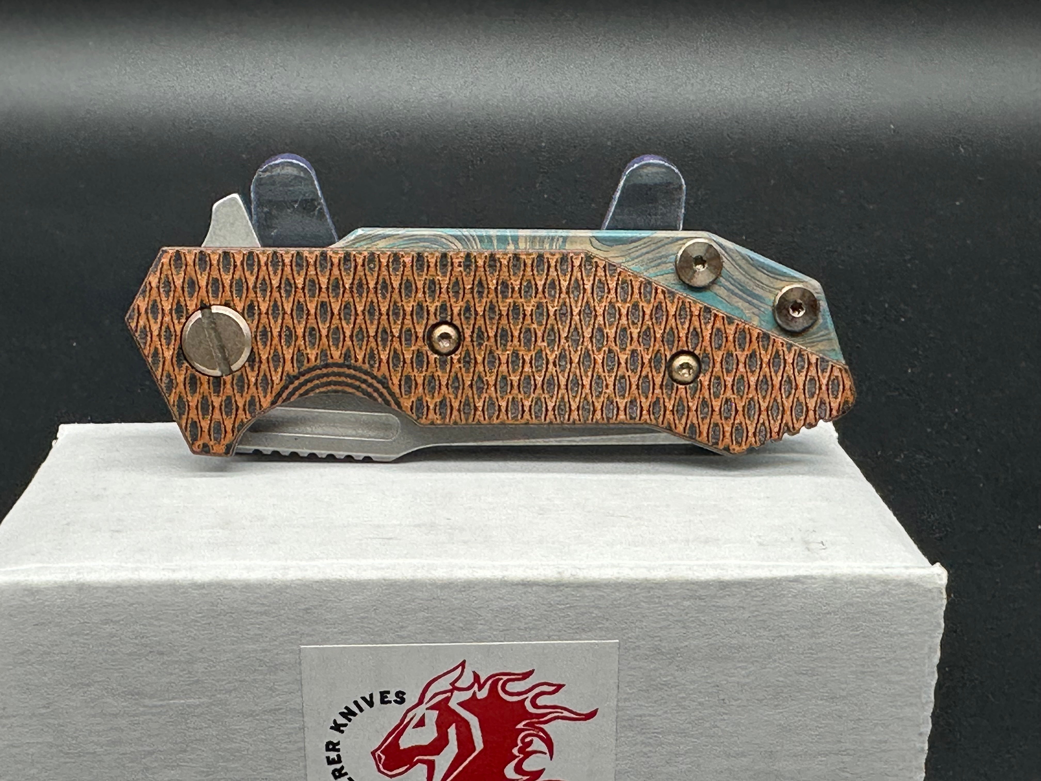 Hinderer Half Track Folding Knife - Tri-Way Pivot, Titanium Frame, Orange/Black G10 Scale - EDC, Outdoor, Tactical & Survival Knife for Camping, Hiking & Everyday Carry