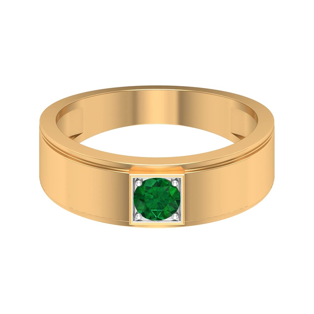 1/4 CT Round Cut Emerald Band Ring for Men - 14K Solid Gold May Birthstone Ring for Him - Perfect for Anniversary, Wedding, and Birthday Gifts