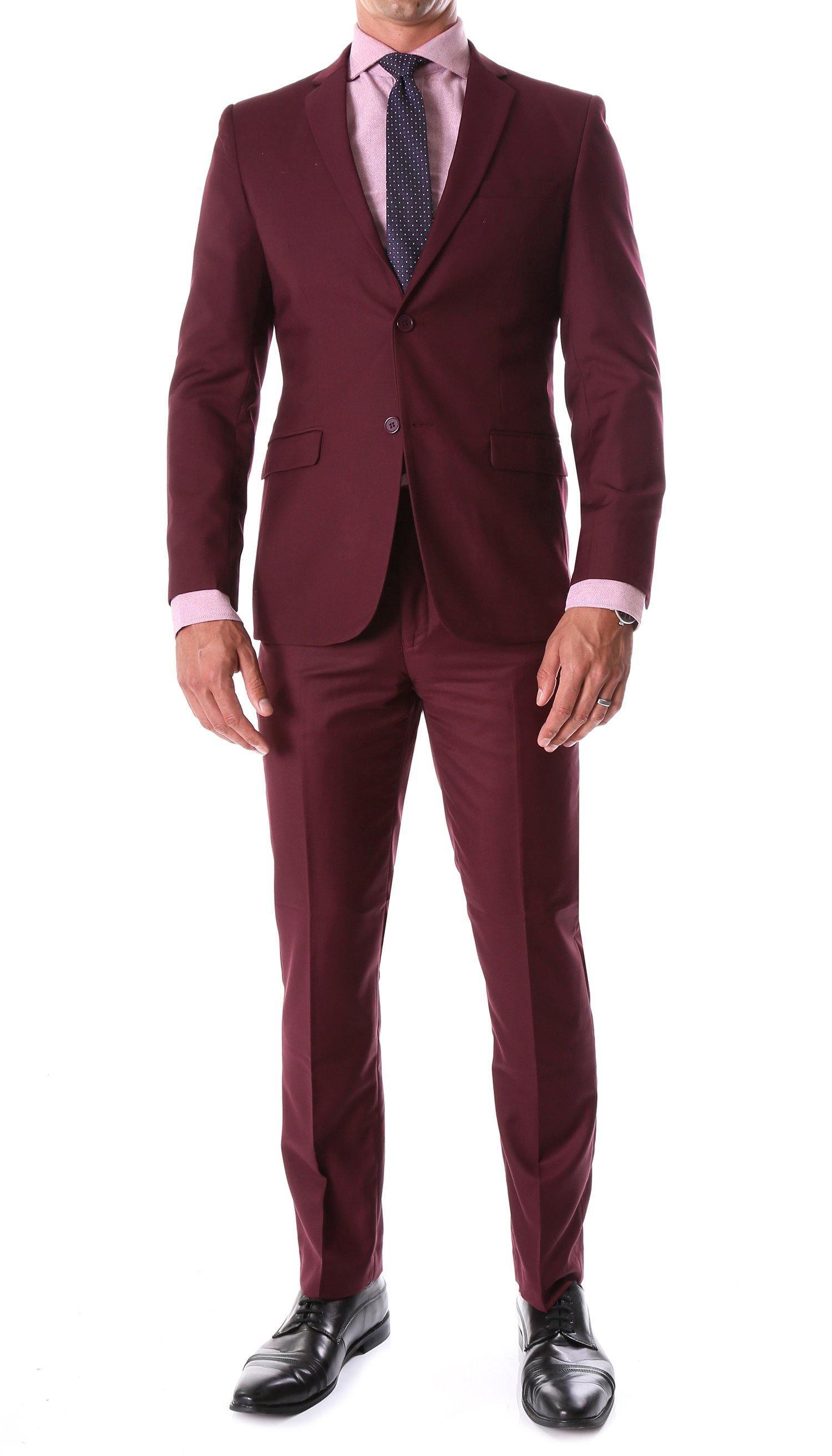 Oslo Collection Slim Fit 2-Piece Suit in Burgundy - Premium Men's Business Formal Wear for Office, Wedding & Special Occasions
