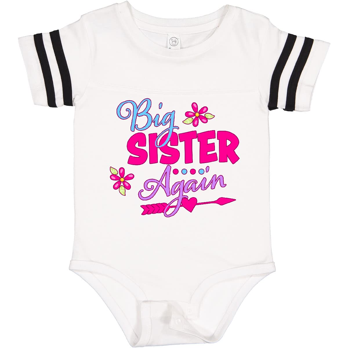 Inktastic Big Sister Again with Flowers and Arrow Baby Bodysuit - Cute Sibling Outfit for Newborns & Infants - Perfect for Family Photos, Baby Showers, and Sibling Bonding Moments