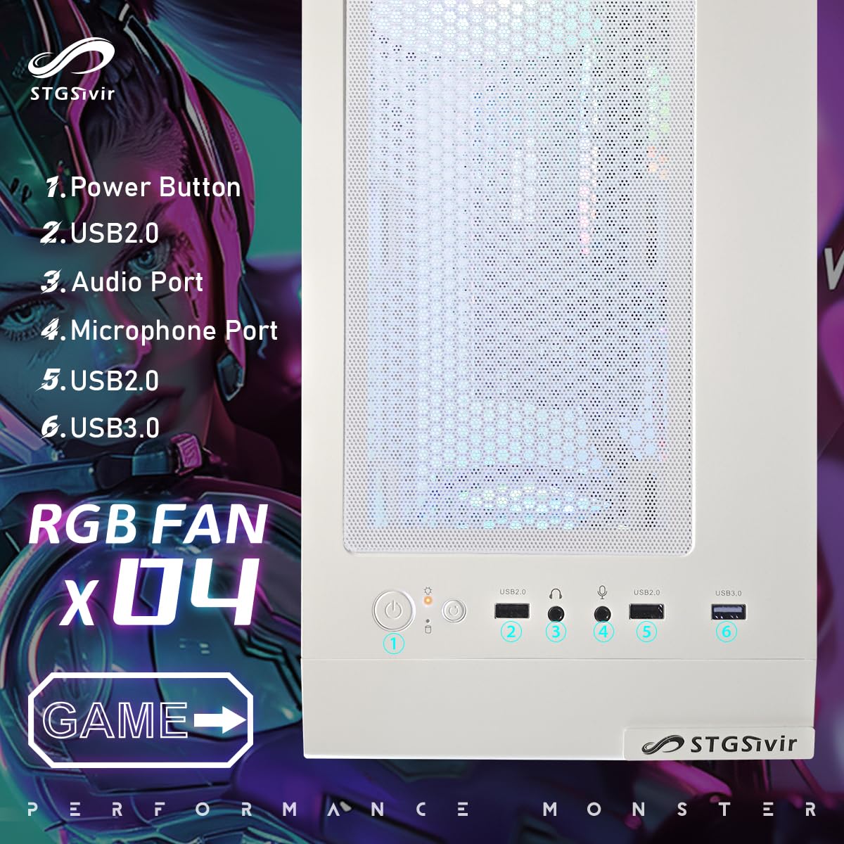 STGsivir White Gaming PC Desktop Computer Tower - RX 580 8GB GPU, Intel 10th Gen G5905 3.5GHz, 16GB DDR4 RAM, 1TB SSD, 600M WiFi, BT 5.0, RGB Gaming Case with Windows 11 - Perfect for Esports, Streaming & High-Performance Gaming