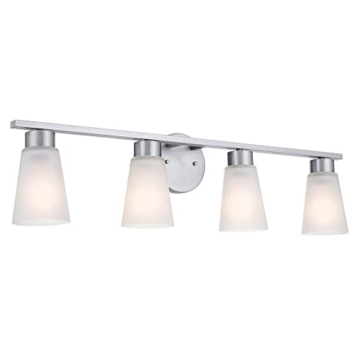 Kichler Stamos 4-Light Bathroom Vanity Light Fixture - 8 Inch Height, Brushed Nickel Finish - Modern Soft Style for Bathroom, Powder Room, and Dressing Area Lighting