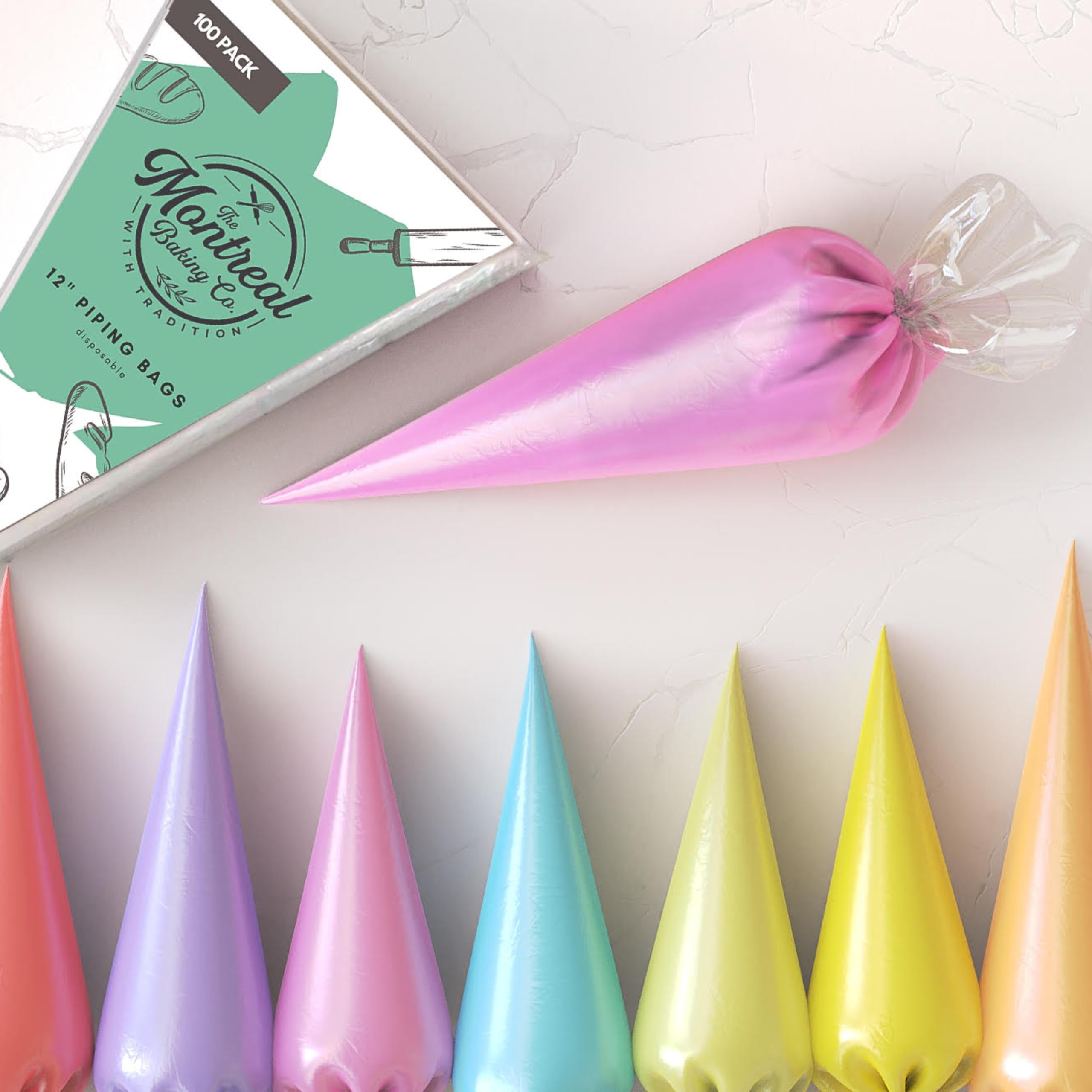 Disposable Tipless Piping Bags 12-inch (100 Pack) - Professional Grade Pastry & Icing Bags for Cake Decorating, Cupcakes, Cookies & Desserts - Perfect for Royal Icing, Frosting & Baking Needs