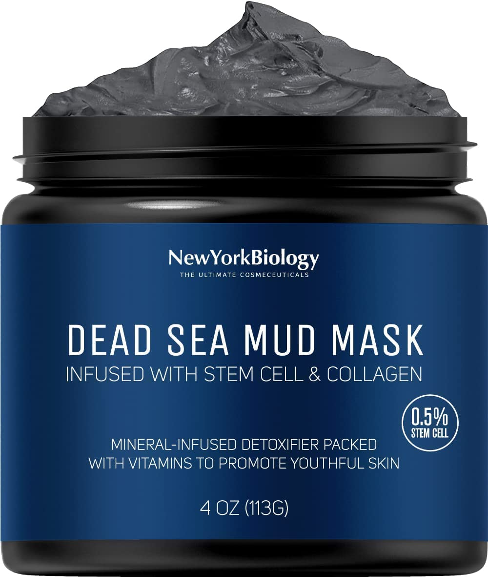 New York Biology Dead Sea Mud Mask with Stem Cell & Collagen - Spa Quality Face & Body Treatment for Acne, Blackheads & Oily Skin - Pore Minimizer & Skin Tightening Solution for Women & Men - 4oz Natural Skincare - Perfect for Spa Nights & At-Home Self-Care Routines