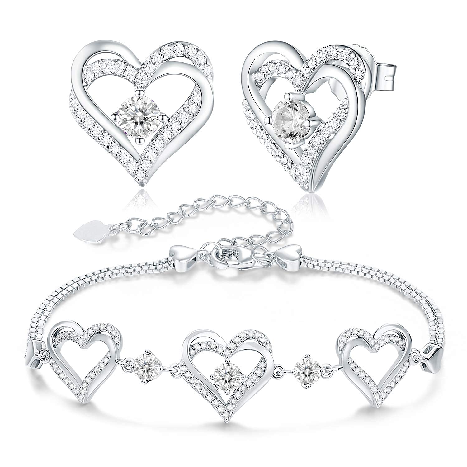 Forever Love Heart Birthstone Bracelet & Earrings Set for Women - 925 Sterling Silver Valentine's Day, Birthday Gift for Mom, Wife, Her | Romantic Jewelry for Anniversary, Wedding, Mother's Day, Special Occasions