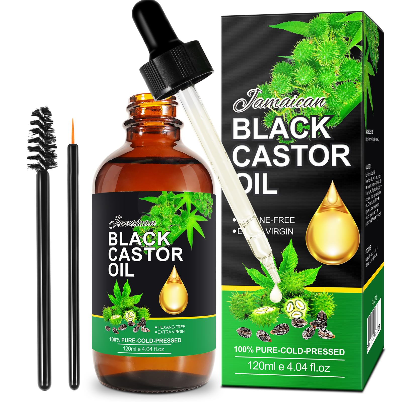 Organic Jamaican Black Castor Oil 4oz - Cold Pressed, Unrefined for Hair Growth, Skin Care, Eyelashes & Eyebrows - Natural Nourishment in Glass Bottle - Perfect for Daily Hair & Skin Routine, DIY Beauty Treatments