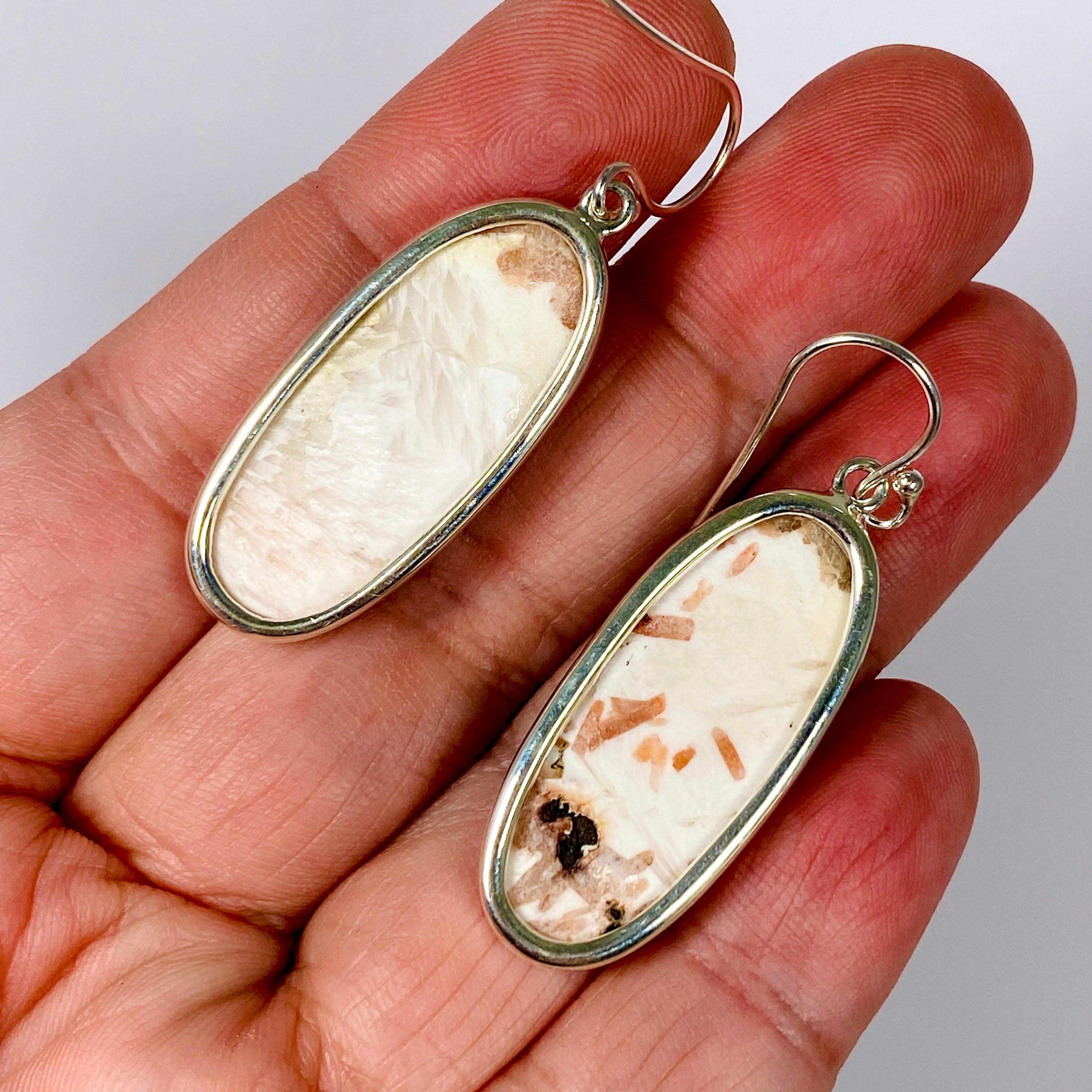 Natural Scolecite Oval Earrings KEGJ1324 - Healing Crystal Jewelry for Meditation & Spiritual Balance | Perfect for Yoga, Reiki & Energy Work