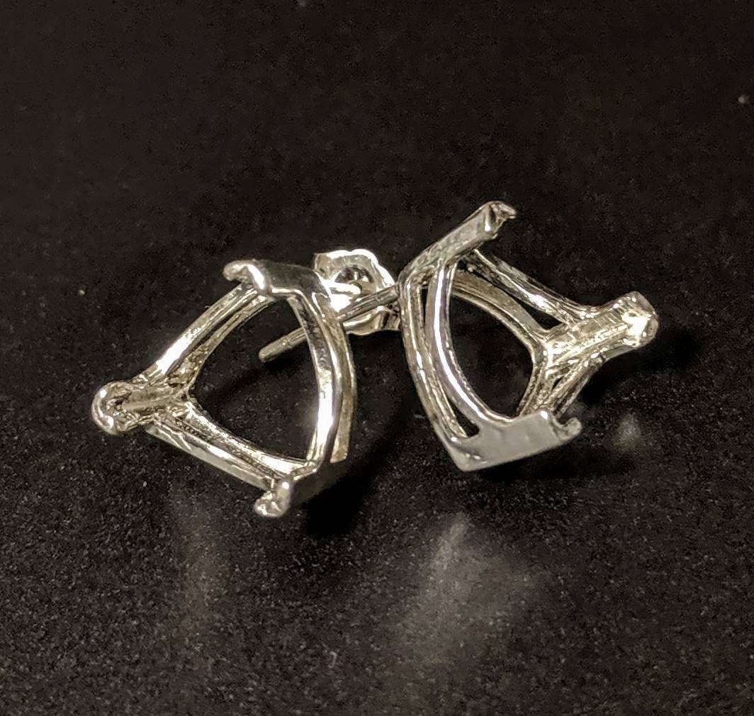 Sterling Silver or 14K Gold Prong Earring Settings - 4mm & 10mm Trillion Vee Set (2 Pieces) for Jewelry Making - Perfect for DIY Earrings, Bridal Jewelry, and Gift Giving