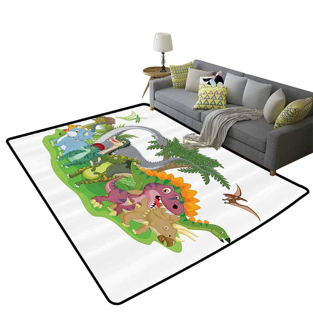 Dinosaur Friendship Cartoon Rug - 5'x7' (150x210cm) Colorful Jurassic Decor Play Mat for Kids Room, Nursery, Playroom & Dinosaur Themed Birthday Party