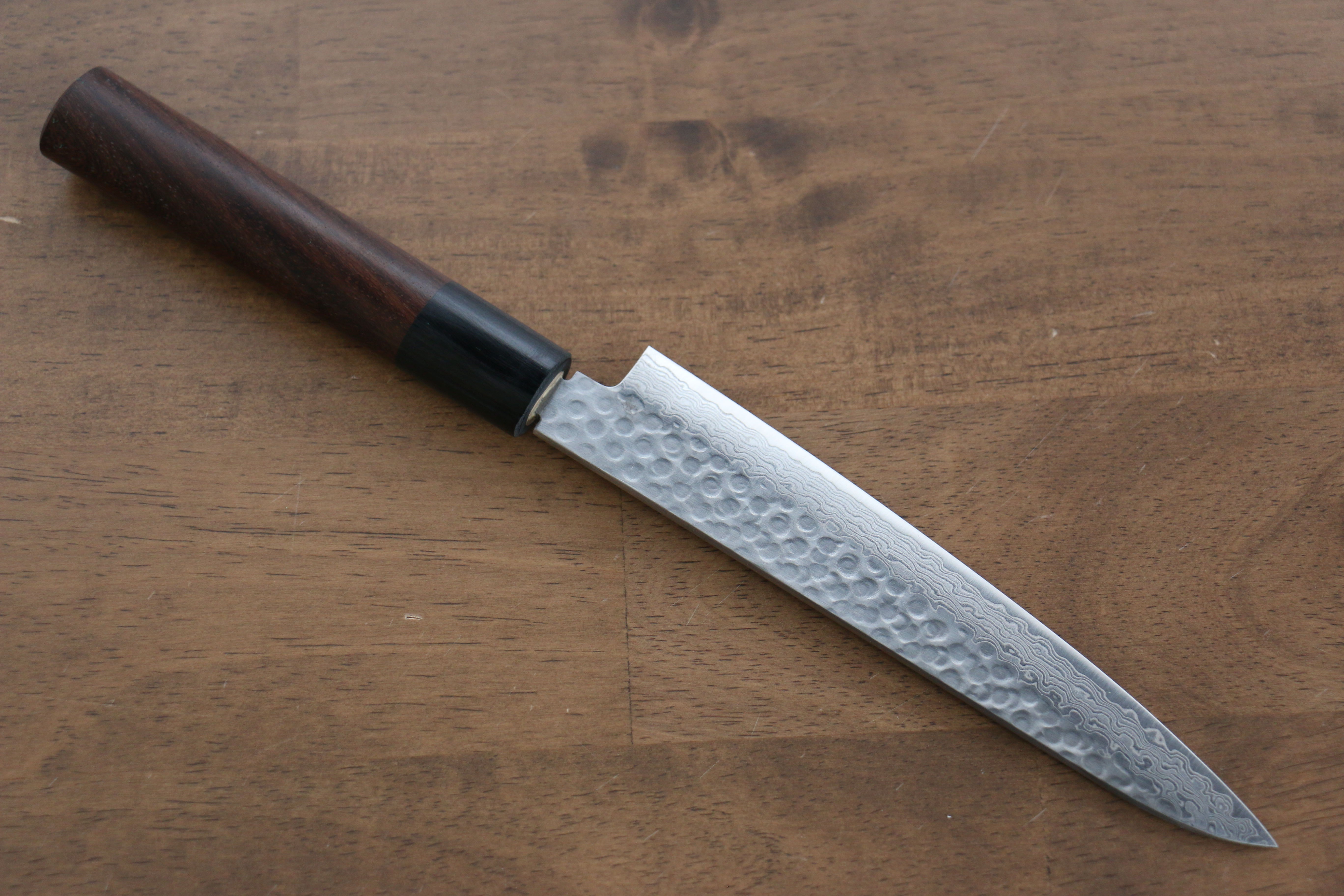 Premium Seisuke VG10 16-Layer Hammered Damascus Petty Utility Knife - 150mm Shitan Handle - Perfect for Slicing Fruits, Vegetables & Precision Kitchen Tasks