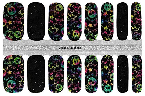 Day of the Dead Skull Nail Polish Wraps - Waterproof Nail Art Stickers for Halloween & Dia de los Muertos - Perfect for Costume Parties & Festive Nail Designs