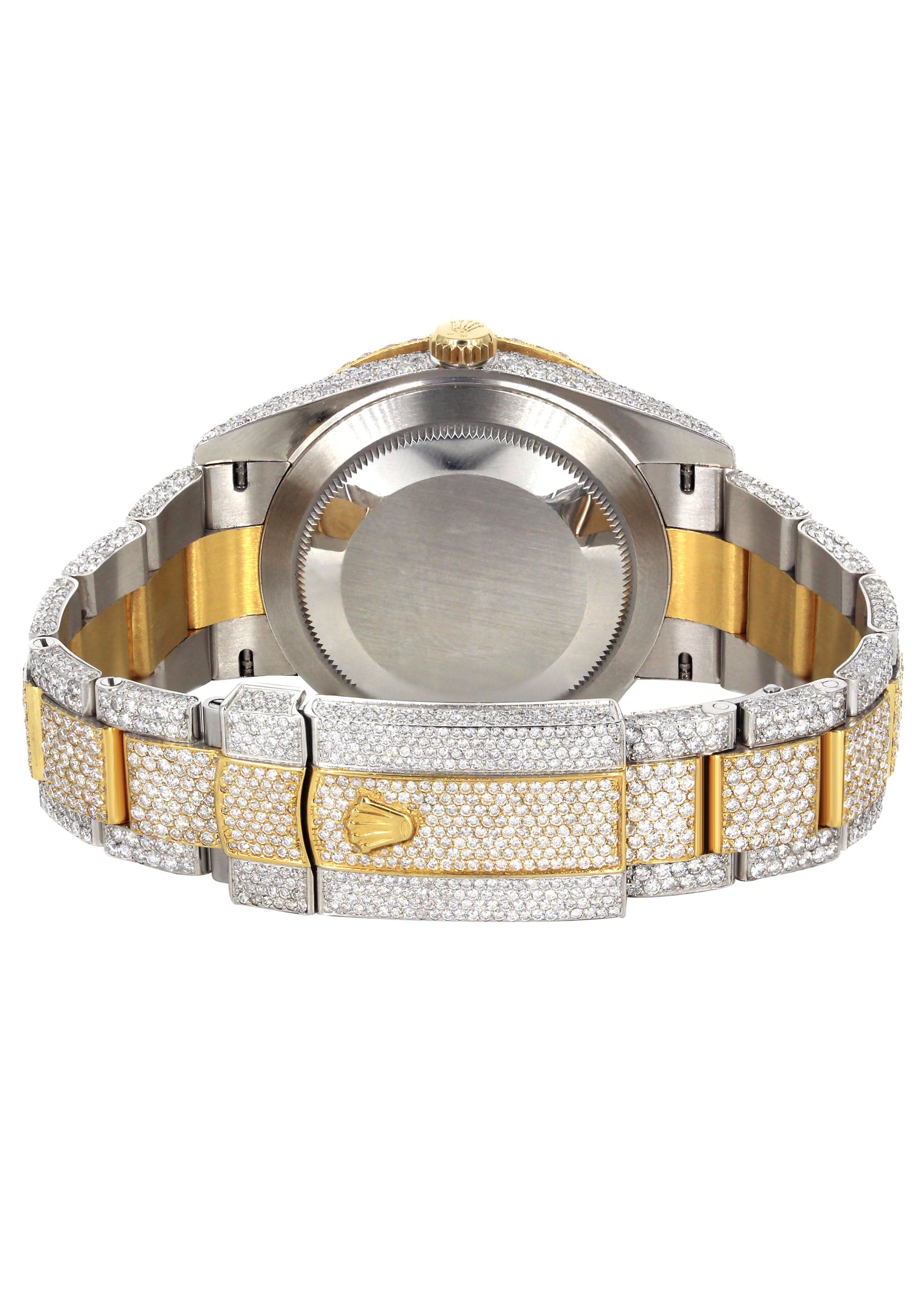 Luxury Diamond Iced Out Rolex Datejust 41 Watch - 25 Carats Genuine Diamonds | Custom Black Arabic Numeral Diamond Dial | Two-Tone Stainless Steel & Gold | Two-Row Oyster Bracelet | Perfect for Gifts, Special Occasions & Luxury Fashion Statements