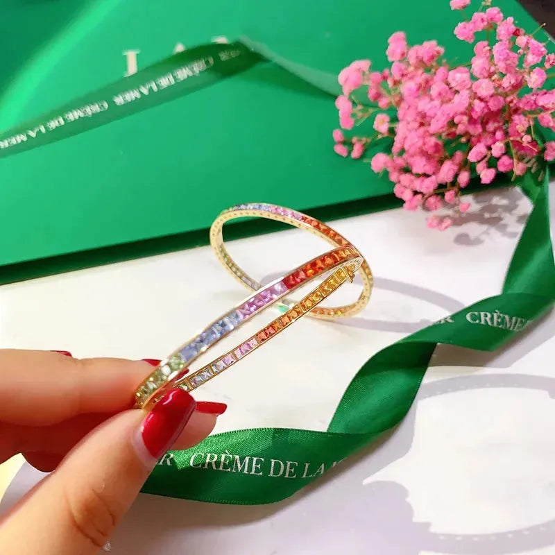 18K Yellow Gold Rainbow Aquamarine Bangle for Women - 8.5 Carat Natural Aquamarine Wedding Jewelry - Romantic Gift for Anniversary, Engagement & Special Occasions