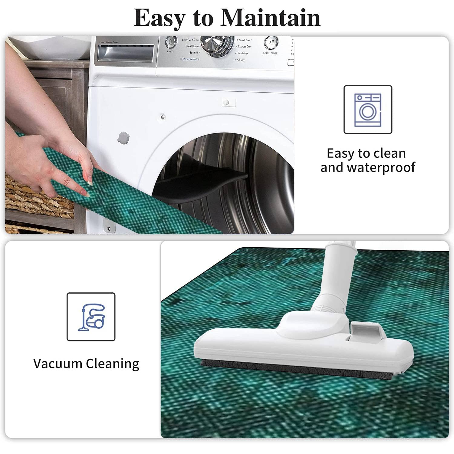 Non-Slip Washable Kitchen Rugs Set - Turquoise Distressed Dotted Design Floor Mats, Anti-Fatigue Standing Mats for Kitchen, Bathroom & Entryway Decor - Perfect for High Traffic Areas and Comfortable Cooking