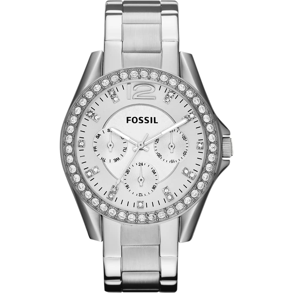 Fossil Women's Riley Stainless Steel Watch with Crystal Accents - Multifunction Quartz Watch for Women - Perfect for Work, Date Night & Everyday Wear