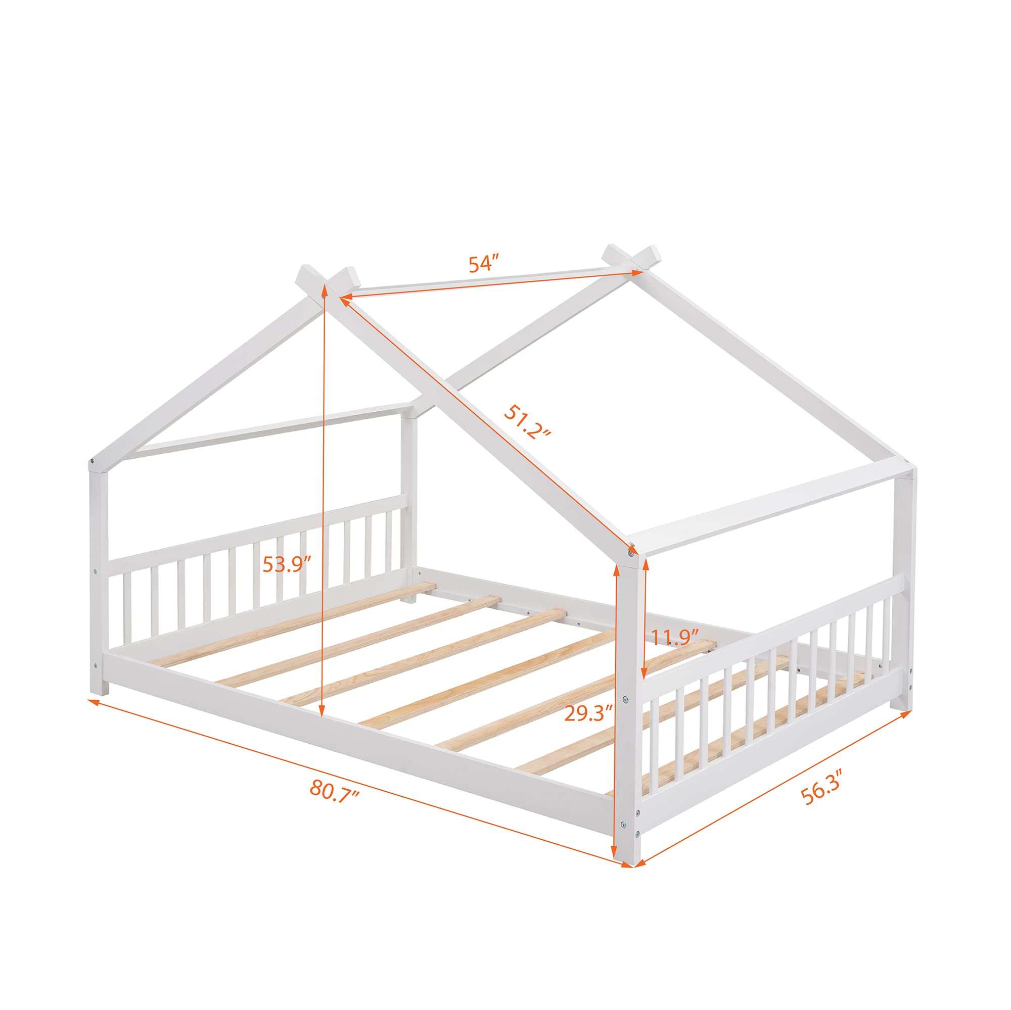 Harper & Bright Designs Full Size Wooden House Bed Frame for Kids - Sturdy Headboard & Footboard, Slat Support, No Box Spring Needed (White) - Perfect for Kids' Bedrooms, Playrooms & Montessori Floor Beds