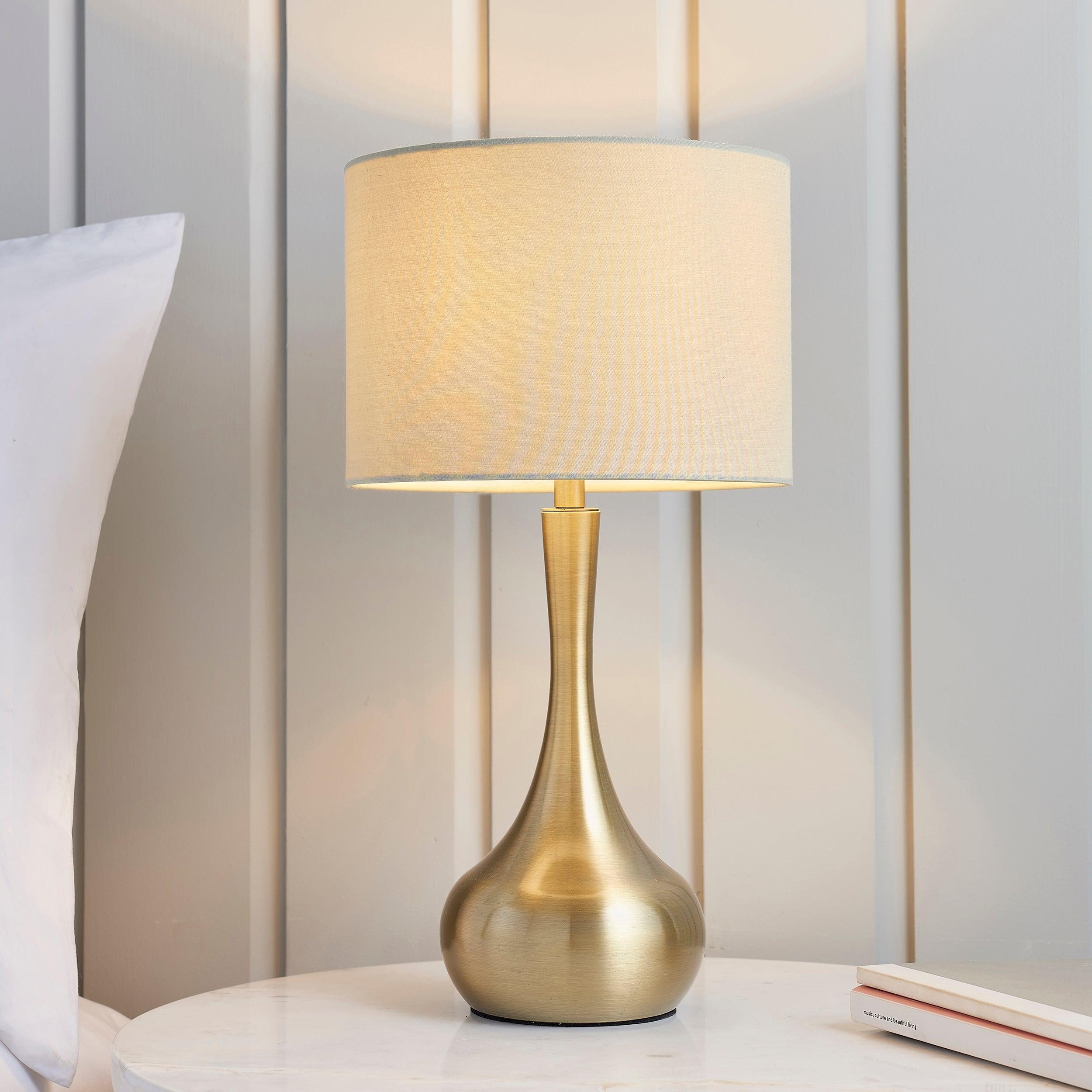 Endon Piccadilly Brass Table Lamp with Taupe Shade - Vintage Home Decor for Living Room, Bedroom & Office - Open Box