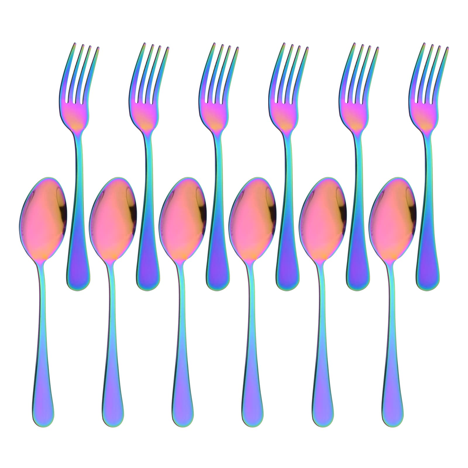 12-Piece Rainbow Stainless Steel Flatware Set - Mirror Polished Dinner Forks & Spoons (8 Inch, Dishwasher Safe) - Perfect for Parties, Weddings, and Everyday Dining