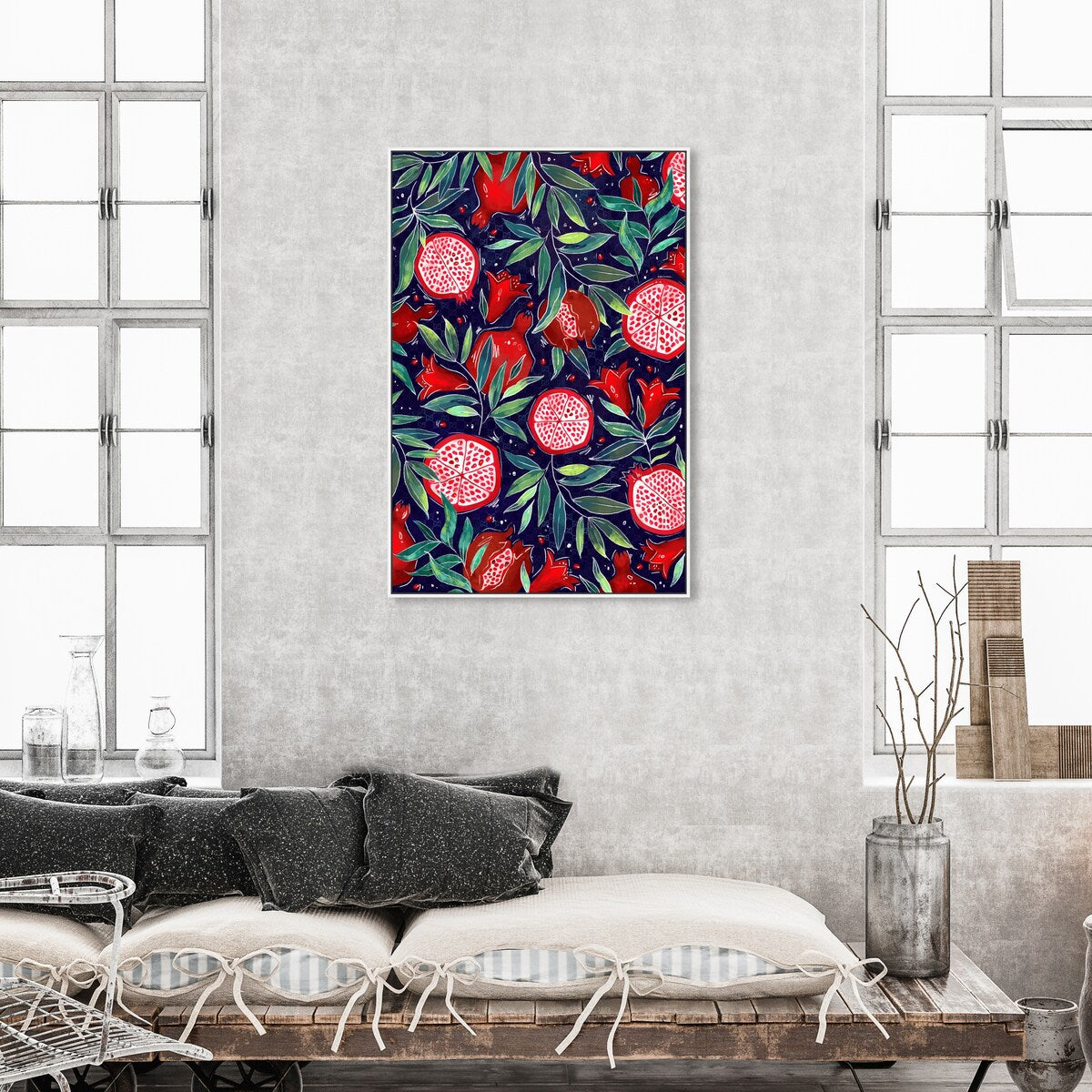 Blooming Tropical Flowers Framed Canvas Wall Art - White Cabin & Lodge Decor for Kitchen, Living Room, Bedroom | Nature Inspired Floral Print for Home & Office