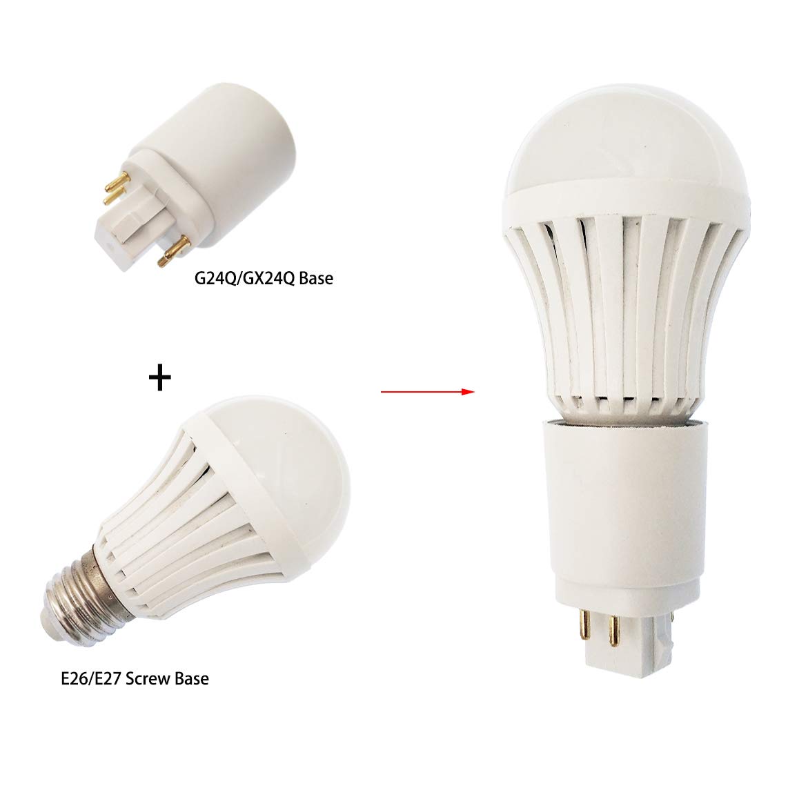12-Pack E-Simpo 4Pin CFL GX24Q to E26/E27 Medium Screw LED Bulb Socket Adapter - Ballast Bypass Required for LED Conversion - Perfect for Home, Office & Commercial Lighting Upgrades