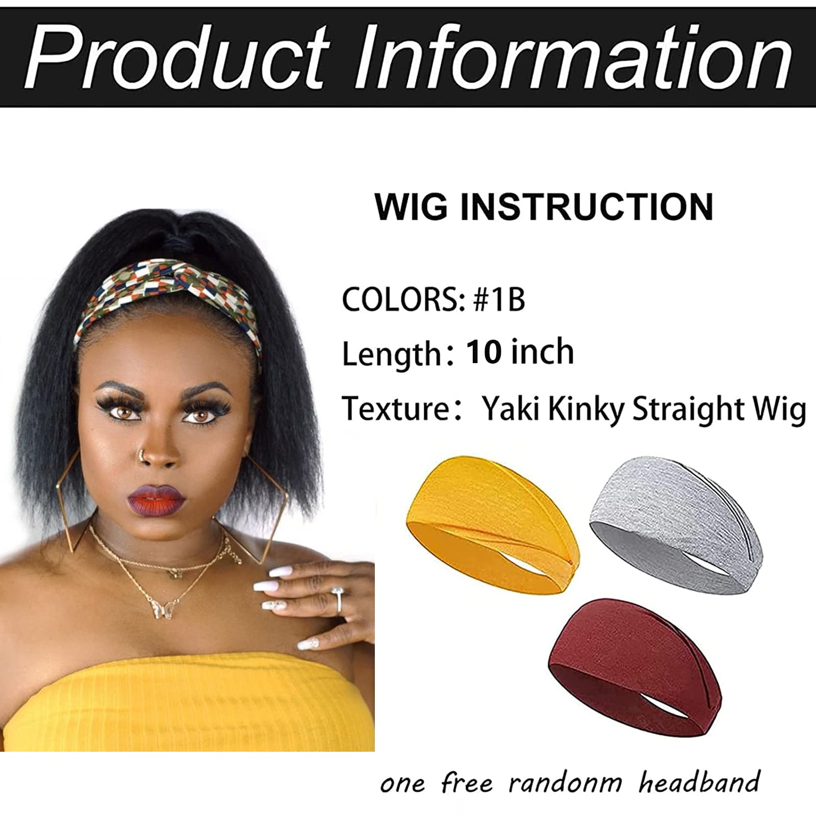 10 Inch Kinky Straight Headband Wigs for Black Women - Glueless Synthetic Hair Wig with Natural Hairline | Perfect for Daily Wear, Cosplay & Protective Styling