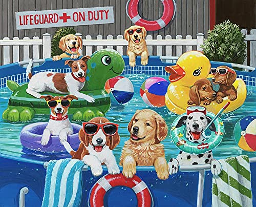 300 Pieces Wooden Jigsaw Puzzles for Adults - Puppy Pool Party Artwork Puzzle Game for Teens & Adults - Perfect for Family Game Nights & Relaxation