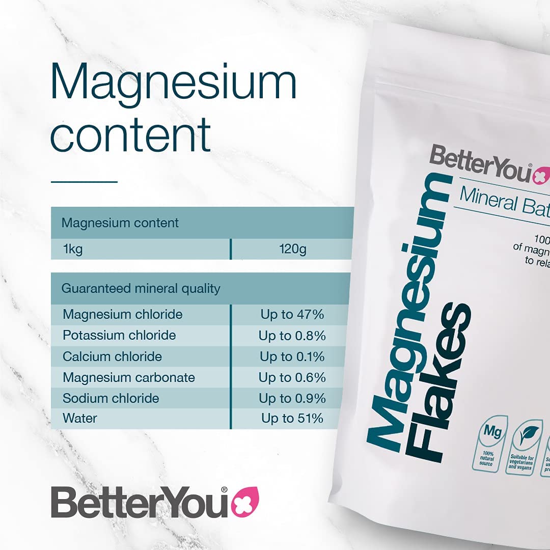 BetterYou Magnesium Flakes 1kg (2.2 lbs) - Premium Epsom Salt for Relaxation, Muscle Recovery & Detox Bath - Ideal for Stress Relief, Sleep Aid & Skin Health