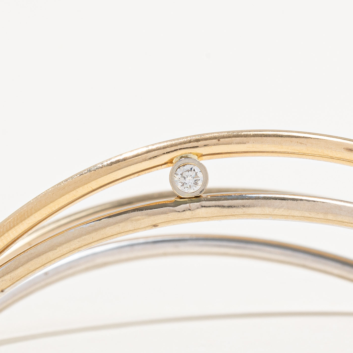 Two Tone Gold Diamond Curved Bangle Bracelet - 0.16ct Diamond Jewelry for Women | Elegant 9K Gold Bangle for Parties, Weddings & Special Occasions