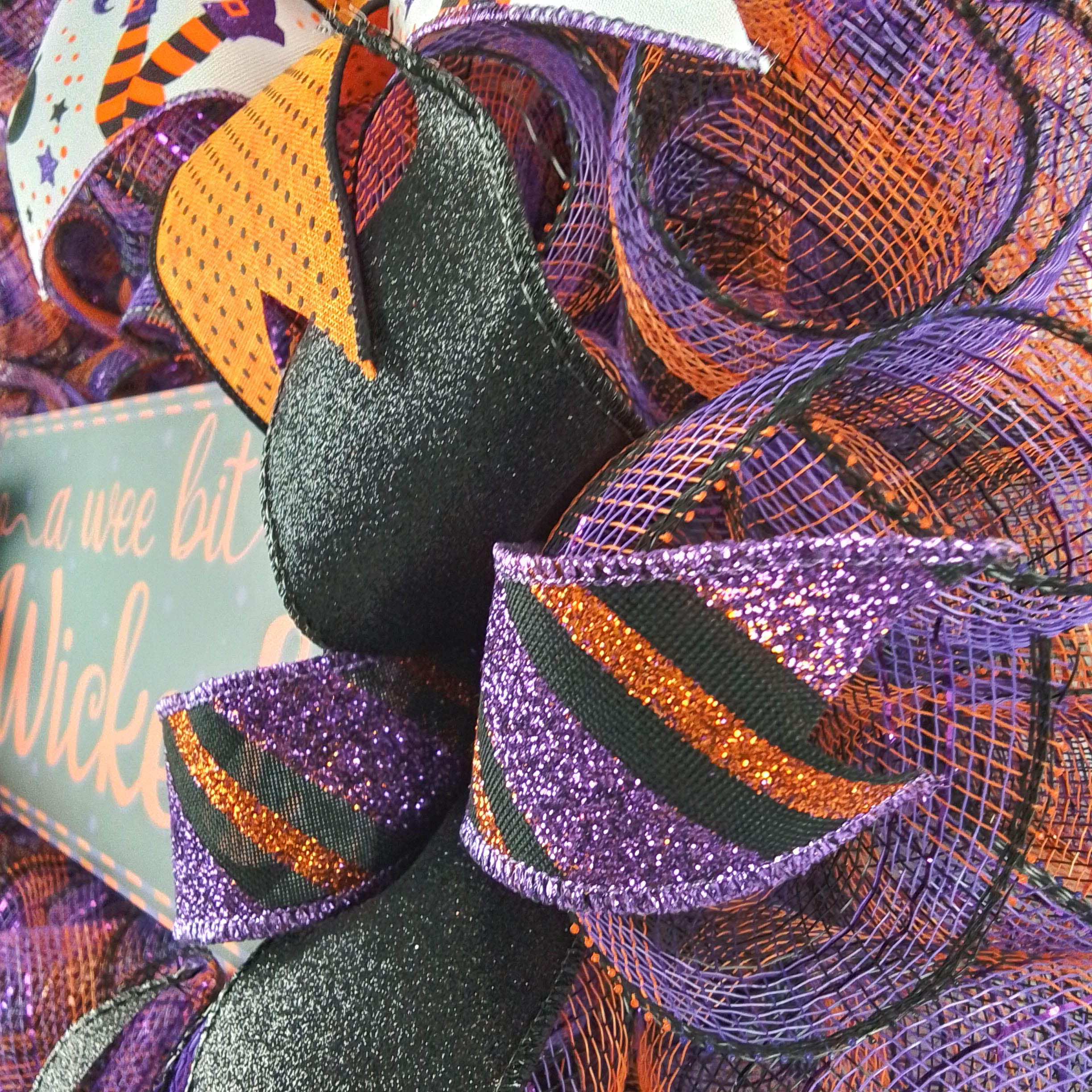 Spooky Halloween Wreath for Front Door - Black, Orange & Purple Mesh Decor - Perfect for Porch, Party & Seasonal Home Decoration