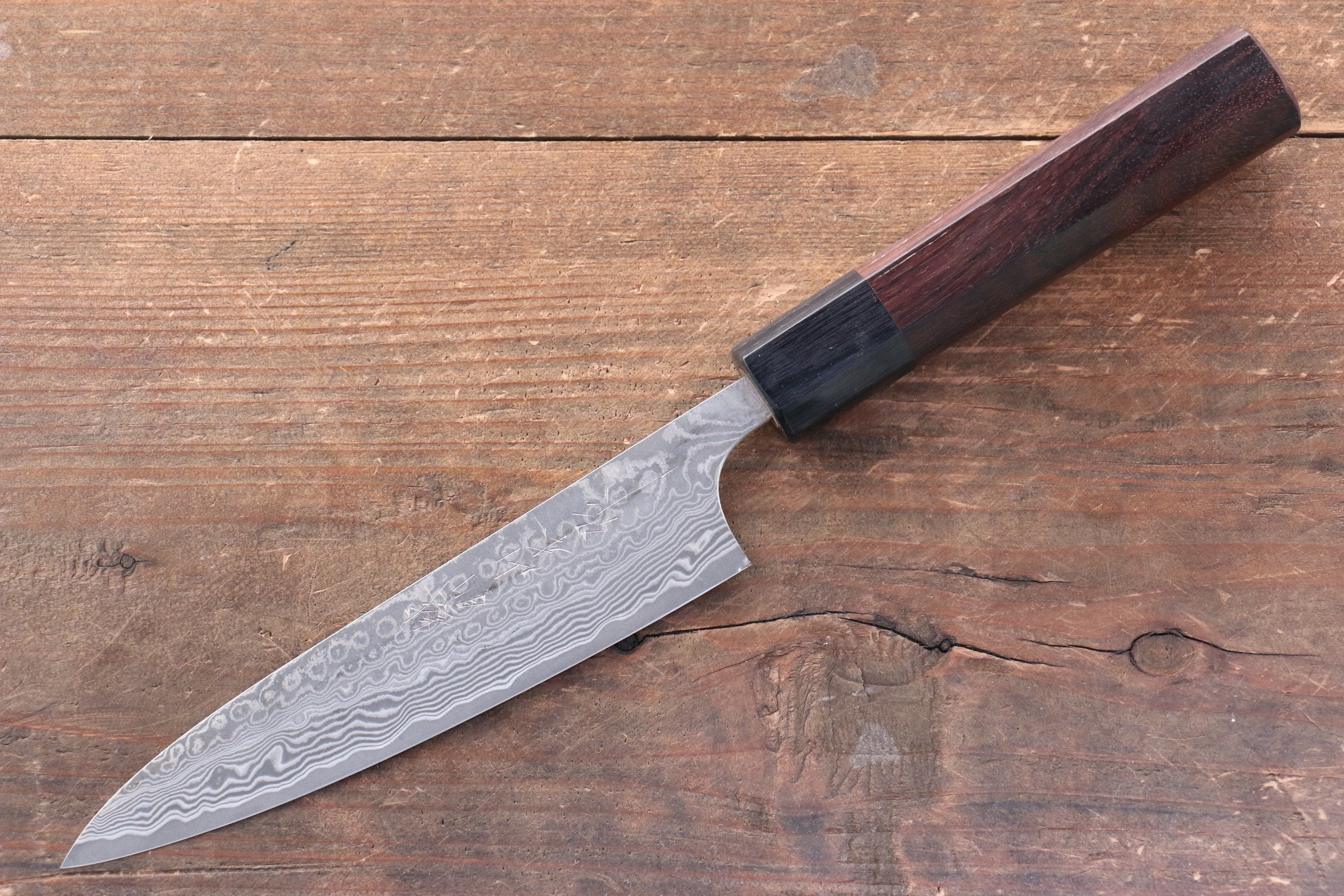 Premium Nao Yamamoto SG2 Black Damascus 140mm Petty Utility Knife with Shitan Handle - Perfect for Slicing, Dicing & Precision Kitchen Tasks